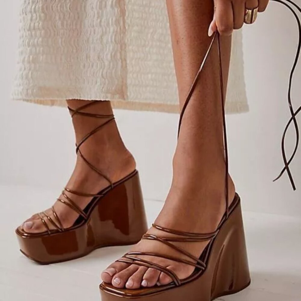 New Free People + Jeffrey Campbell Sydney Wrap Wedges Size 8.5 MSRP: $168 white - Picture 2 of 3